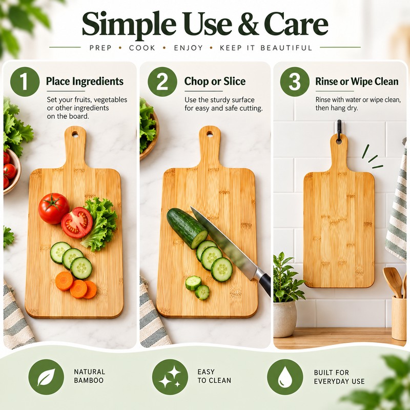 Bamboo Cutting Board for Kitchen Prep – Built-In Handle with