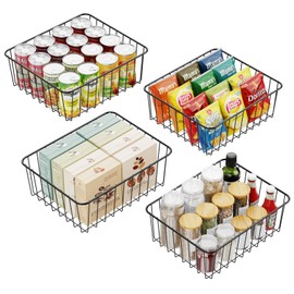 iSPECLE Tall Storage Cabinet Organizer - 4 Pack Pantry Baskets for 25 to 26 inch Wide Tall Cabinet Sort and Easily Get High-placed Items, Sturdy Wire Basket Stop Items Falling out, Black