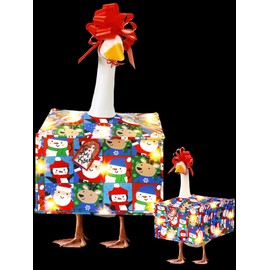 Outus Christmas Box Porch Goose Costume Gift Lighted Gift Box Goose Outfit with Cute Bow Hat Snowman Santa Claus Elk LED Clothes for 23'' Cement Duck Christmas Lawn Outdoor Garden Yard Patio Decor