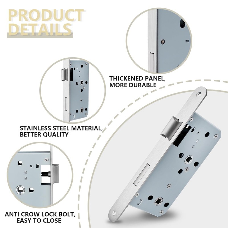 Bwintech 1 x Satin Nickel Bathroom Lock 7250 Mortice Lock