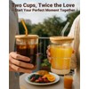 Zukro 13oz/400ml Glass Iced Coffee Cup with Bamboo Lid and