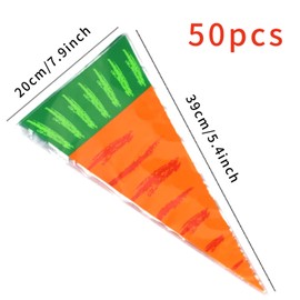 HOXIEYA Easter Gift Bags - 50 Pcs Bunny Cellophane Treat Bags Oange Carrot Designs Easter Goodies Bags for Treat With Twist Ties for Easter Party Supplies Cookie Bags (cute carrot)