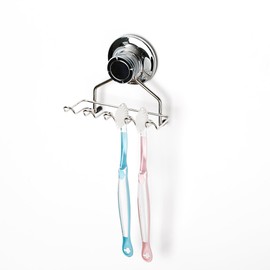 Double Vacuum Suction Holder, Durable Bathroom Organizer, Holds Toothbrush, Razor, Toothpaste (Wired Mini Toothbrush Holder)