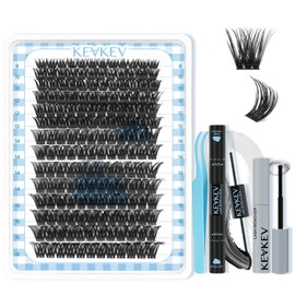 KevKev Lash Extension Kit 168Pcs Lash Clusters Diy Lash Extension Kit Eyelash Extensions Kit with Lash Bond and Seal Lash Applicator Individual Lashes Kit Lash Remover(Cirrus,D-8-18mix)