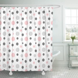 Emvency Shower Curtain Geometric Pink Gray White Modern Polka Dot Pattern Retro Waterproof Polyester Fabric 72 x 72 Inches Set with Hooks