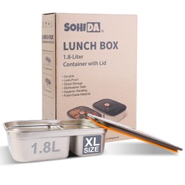 SOHIDA 1.8L Stainless Steel Inner Container with Lid – Dual Compartment, Removable, Dishwasher Safe, Compatible with 1.8L Electric Heated Lunch Box