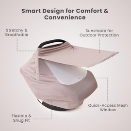 Konssy Muslin Car Seat Covers for Babies, Summer Baby Cart Cover with Breathable Mesh Window, Lightweight & Elastic Infant Car Seat Windproof Canopy for Boys Girls