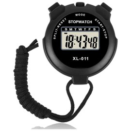Sports Stopwatch Timer Lap Split Digital Stopwatch with Clock Calendar Alarm, Large Display Shockproof Stopwatch for Coaches Swimming Running Sports Training, Black