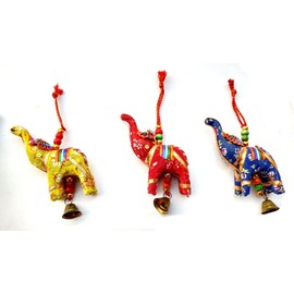 Craft N Copper Elephant Idol Bell Hanging Layer Set of 6 Home Christmas Hanging Ornaments Multi Colored Decorative Indian Traditional (Mix)
