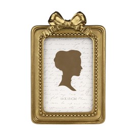 AELS 4x6 Inch Vintage Beaded Picture Frame, Elegant Antique Bow Photo Frames with Glass Front, Photo Display, Tabletop Wall Hanging, Gift Ideas, Golden Bronze