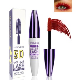 5D Red Mascara Voluminous Waterproof-1Pcs Silk Fiber Tubing Mascara for Eyelashes,Volume and Length Curling Eye Lashes,Longlasting Smudegproof Colored Mascara Liquid Lash Extensions Mascara for Women