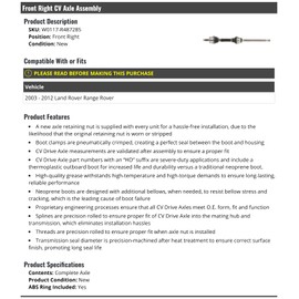 Front Right Passenger Side CV Axle Assembly - Compatible with 2003-2012 Land Rover Range Rover