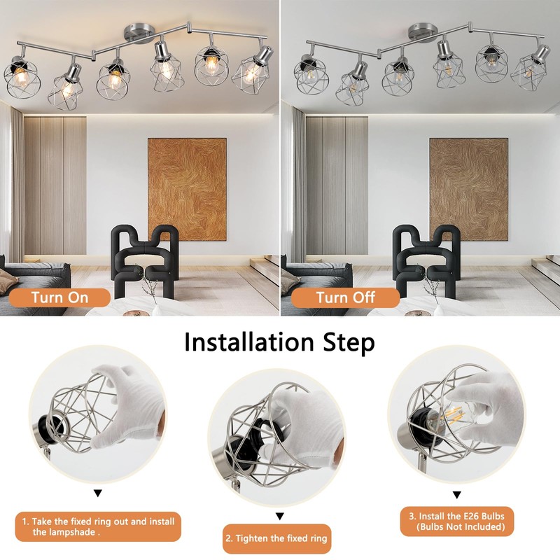 WILON Track Lighting Fixtures, 6-Light Brushed Nickel Flush Mount Track