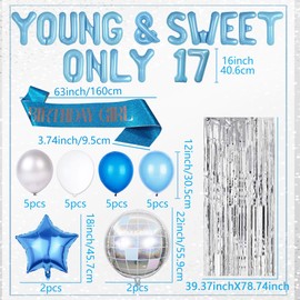 Mamma Mia Party Decorations Silver Blue Young and Sweet Only 17 Birthday Decoration Banner Dancing Queen 17 Decoration Disco Bachelorette Party Decorations Mamma Mia Bachelorette