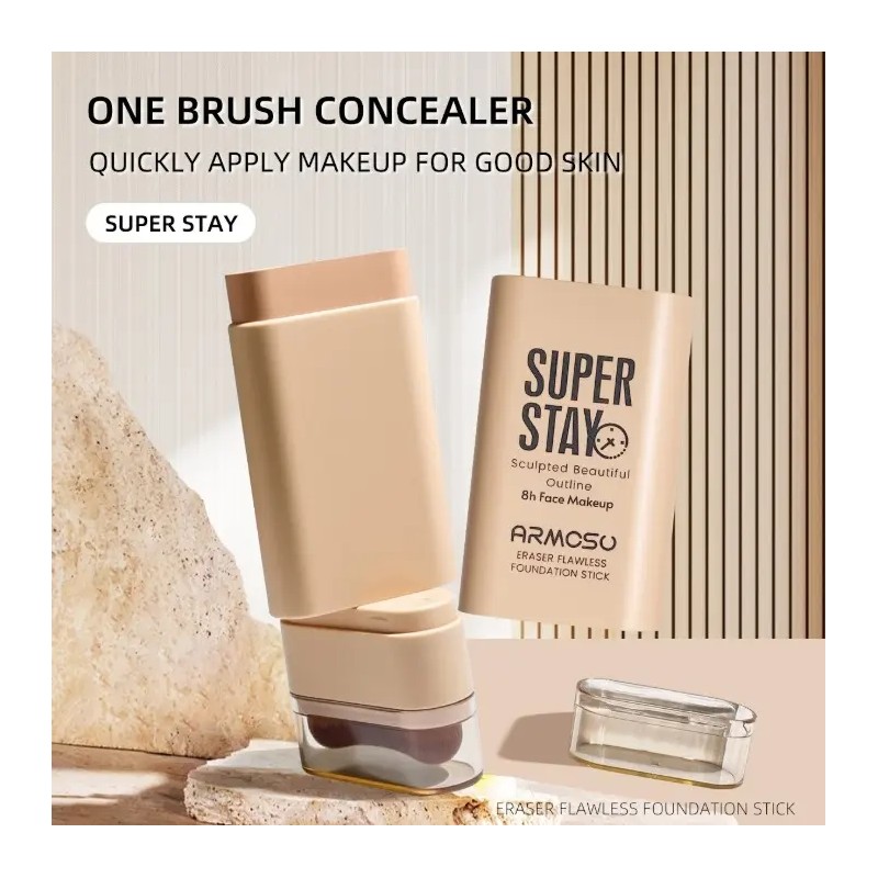 Base De Maquillaje, Corrector Y Contorno En Barra + Pincel