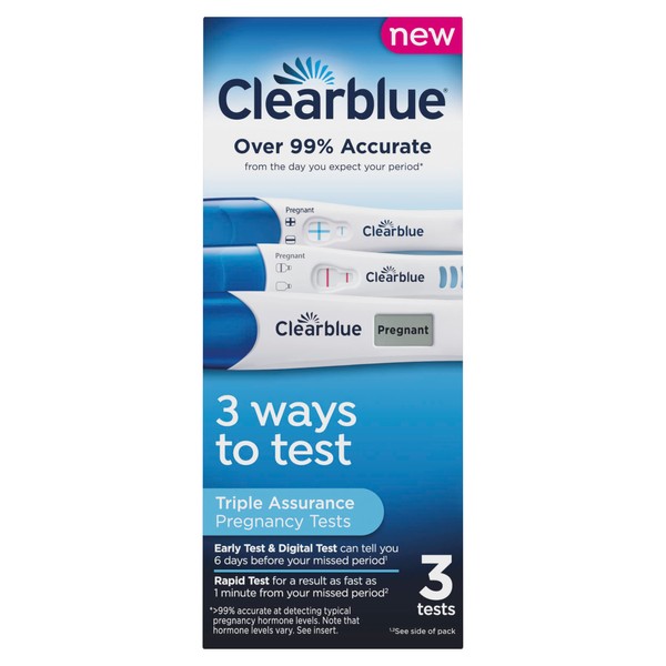 Clearblue Triple Assurance Pregnancy Test Kit, Home Pregnancy Tests, 3 Ways to Test, 3 Ct