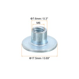 sourcing map M6 T-Nuts, 24pcs Carbon Steel Tee Nut Round Base Weld Nuts 8mm Height Through Hole Flange Insert Female Thread Plate Nuts