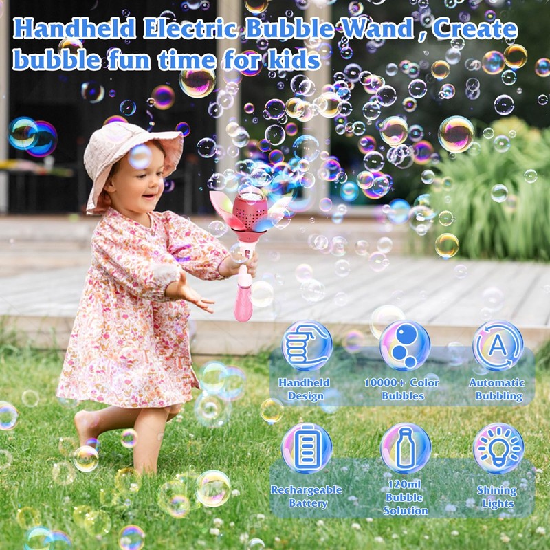 Panamalar Electric Bubble Wand for Kids, Light Up Automatic Bubble