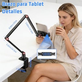 Brazo para Tablet ,Brazo para Celular, Soporte para Tablet Escritorio Extensible, Soporte Ajustable de 360 Grados,Soporte para Cama Compatible con... 