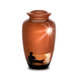 Forever URNS Adult Cremation Funeral Urn with Classic Fishing Man Pictured Theme for Human Ashes of Female & Male | 320 cu in | Extra Large | Multicolor | Handcrafted with Velvet Protection Bag