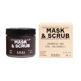 AHAL Mask & Scrub - Mascarilla Facial de Tepezcohuite y 5 Arcillas - Exfolia, Renueva y Humecta - Limpieza Profunda Regeneradora con Ingredientes Naturales, Ideal para Skin Care, 80g.