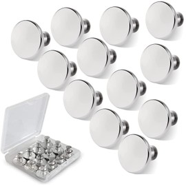 12 Sets Instant Replacement Snap Buttons for Jeans – No Sew & No Tools Metal Adjustable Pants Button Tightener, Reusable Jean Buttons for Loose Denim Repair (Glossy Silver-12Pcs)