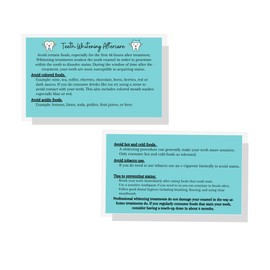 Professional Teeth Whitening Aftercare Instructions Cards | Package of 50 | Double Sided Size 2x3.5" inch Business Card | Cosmetic Dentistry Teal Green With Teeth Design