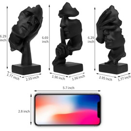 HUZHIBING 3 Pcs Thinker Statue, Silence is Gold Abstract Art Figurine, Hear No Evil Speak No Evil Statues, Resin Statues for Home Decor for Living Room,Office Bookshelf,Desktop(Black) (Black)