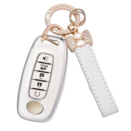 Key Fob Cover for Nissan - 5 Buttons Soft TPU Key Fob Case for 2023 2024 Pathfinder Rogue Versa Kicks 2025 Sentra Patrol Armada Full Protection Smart Remote Key Shells ( White)