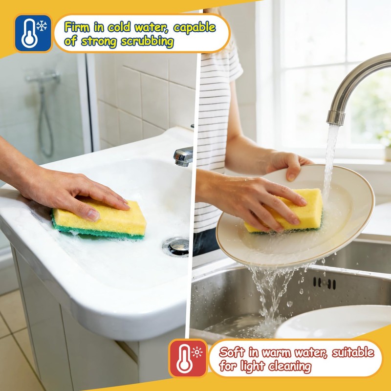 Orighty Dish Sponges, Dual-Sided Temperature-Responsive Kitchen Sponges, Non-Scratch Cleaning Sponge,