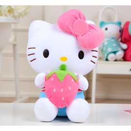11″ Cat Plush Toy with Red Strawberry – Soft Kawaii Plush Doll Gift for Girls, Teens & Collectors (Red Strawberry)
