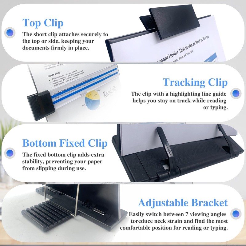 Keenjorika Desktop Document Book Holder with 7 Adjustable Positions, Black