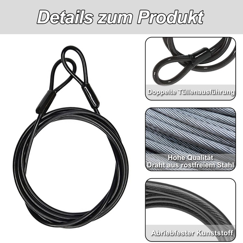 Loop Cable, Steel Cable with Eyelets, 2 Metres Long, 4