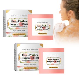 Pack of 2 Honey Peaches Handmade Soap, Natural Organic Solid Soaps Handmade Peach Exfoliating Soap Face and Body Bath Soap Soft Touch for Gentle Scented Soaps for Skin Hair Body