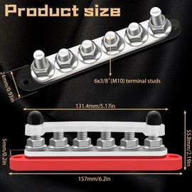 Seamaka 350A 12V-48V Bus Bar Marine Power Distribution Block with Cover with 6 x 3/8”Post,Battery Bus Bar (Pair,Red & Black),Automotive Busbars 12 Volt for Car Boat Solar Wiring