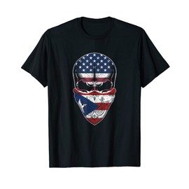 USA Puerto Rico Roots - Puerto Rican American Flag Skull T-Shirt