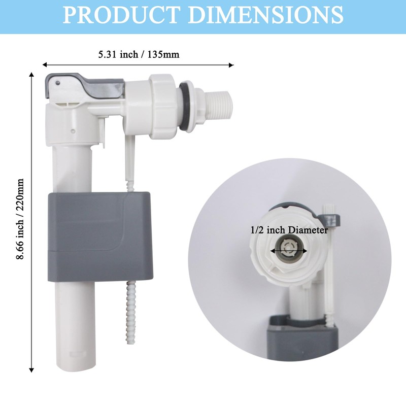 1/2" Thread Diameter Side Mount Toilet Fill Valve Compatible with