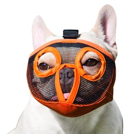 JYHY Short Snout Dog Muzzle- Adjustable Breathable Mesh Bulldog Muzzle for Biting Chewing Barking Training Dog Mask,Orange(Eyehole) M