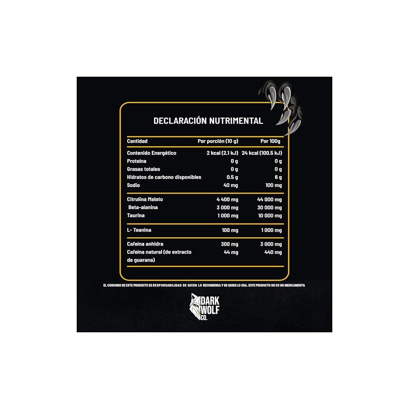 Polvo pre entreno Dark Wolf 300 g - 30 Porciones,