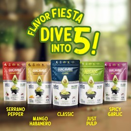 WAKS & SNACKS Freeze Dried Guacamole Variety Pack |100% Fresh Hass Avocados, Perfect for Chips | Energizes Camping & Hiking Meals | Vegan, Gluten-Free Guac Dip for Snacks | 2 Avocados | 2 oz, 5-Pack