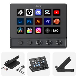 ULANZI D200X Creative Deck Macro Keyboard, 14 LCD Keys & 3 Encoder Knobs, 8-in-1 Hub w 4K HDMI, 3.5mm Audio, SD/TF Reader, USB 3.2 10Gbps, for Video Editing/Streaming/Smart Home PC, Mac