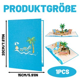 1 x Retirement Card, 3D Pop-Up Farewell Card Colleagues with Beach Motif, Card Retirement for Retirement Party, 15 x 20 cm