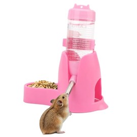 Litewoo Botella de agua 3 en 1 para hámster, contenedor de alimentos, base para beber, reposo de alimentación, 80 ml, ratas, cobayas, hurones, conejos, animales pequeños, botellas de alimentación de agua para colgar (rosa)