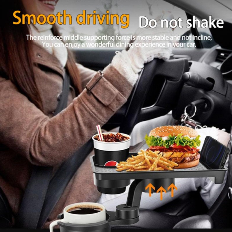 Vehicle-Mounted Multifunctional Water Cup Holder Tray Black Adjustable Cup Holder