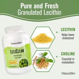 Naturalslim Leciclean NON-GMO Soy Lecithin Granules Food Grade & Dissolves Easily - Lecithin Powder Supplement w/ Choline for Metabolism, Heart, Detoxification & Cognitive Support - 1 Pound
