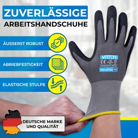 MK-Glove Men's Work Gloves Made of Nylon Knitted Fabric (6 Pairs) - Precise and Comfortable Protective Gloves - Robust Assembly Gloves Made of Breathable Knitted Fabric - Grey - 9-L
