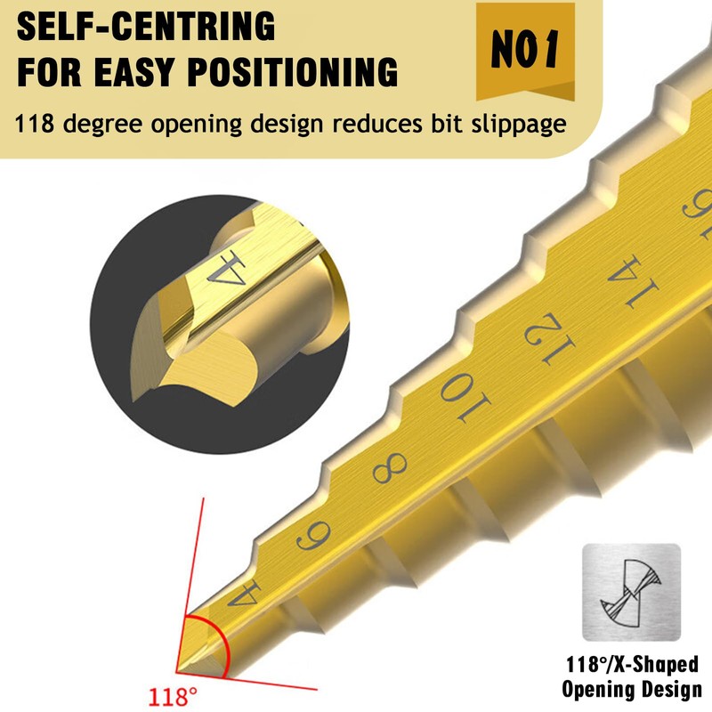 Eastrise Step Drill Bit Set,High Speed Steel,Cone Drill Bits Hole