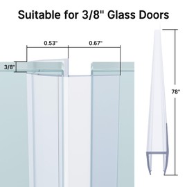 AmazerBath Shower Door Side Seal Strip (Set of 2), Frameless Glass Shower Door Seal Strip - Suitable for 3/8 Inch Glass, 78 inch