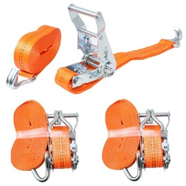 2 pieces 1000/2000 kg (daN) 6 m professional lashing straps with hooks two-piece lashing strap ratchet strap EN 12195-2 orange 35 mm 1t 2t