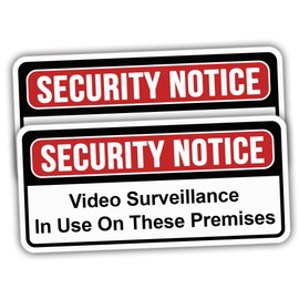 (2pcs) Security Notice Stickers Video Surveillance in Use in These Premises Cool Stickers Vinyl Size 5x2.35in